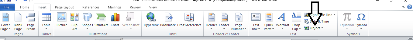 langkah 2 menulis rumus di word - klik object