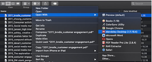 pilih tulisan “Open With” dan pilih “Mendeley”