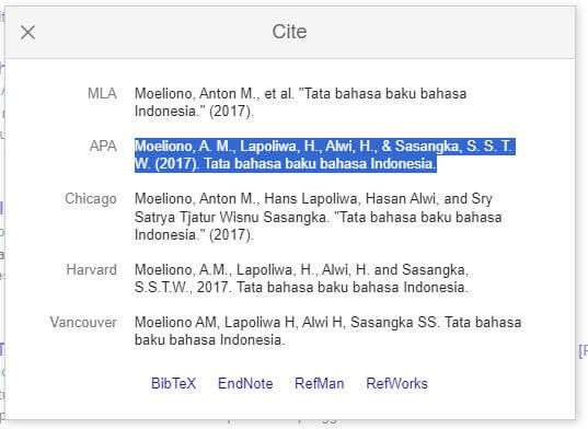 pilih format daftar pustaka dengan klik 1x format yang Anda pilih