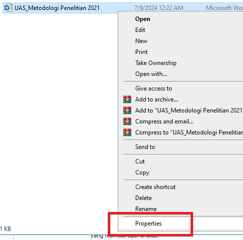 klik opsi ‘Properties’ dari menu pop-up