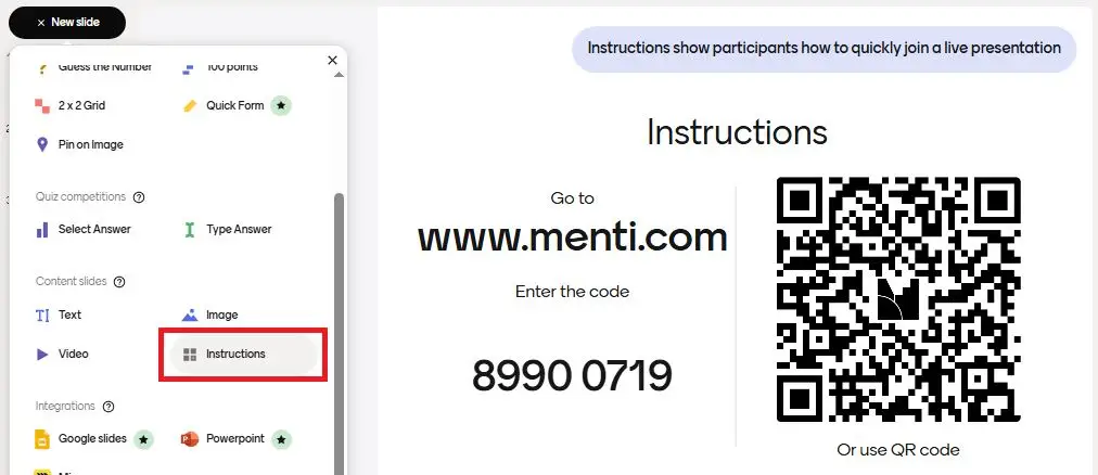 Instructions pada Mentimeter