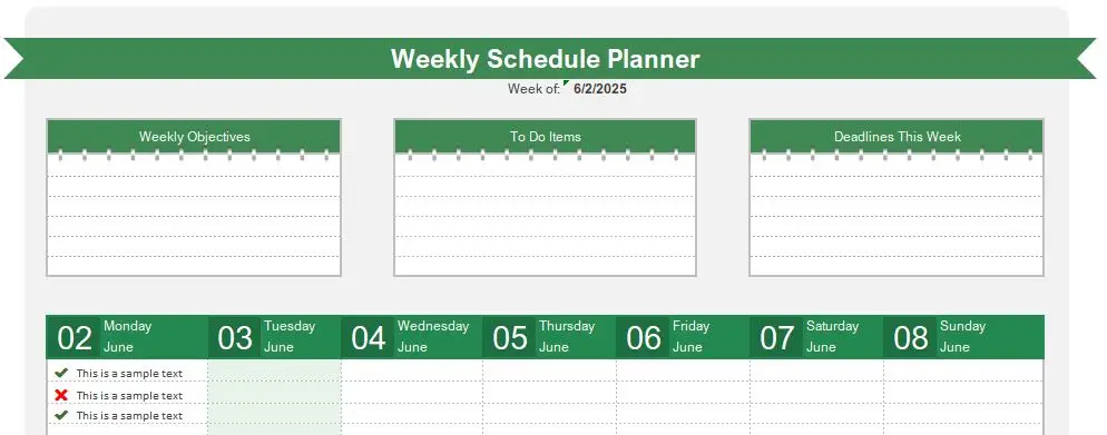 Template Weekly Schedule Planner