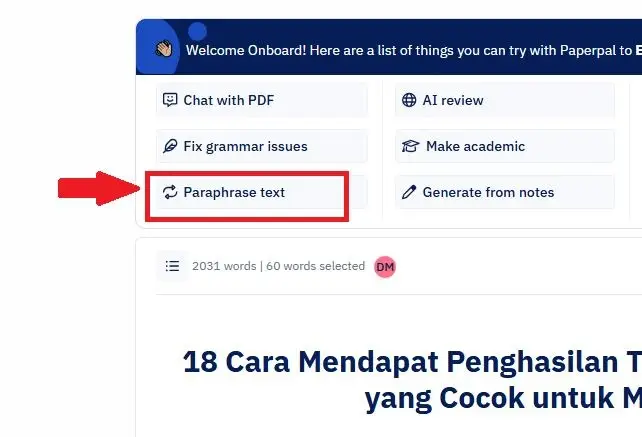 klik Paraphrase Text