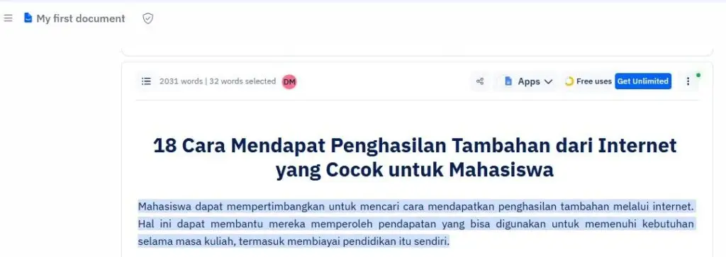 tampilan isi dokumen