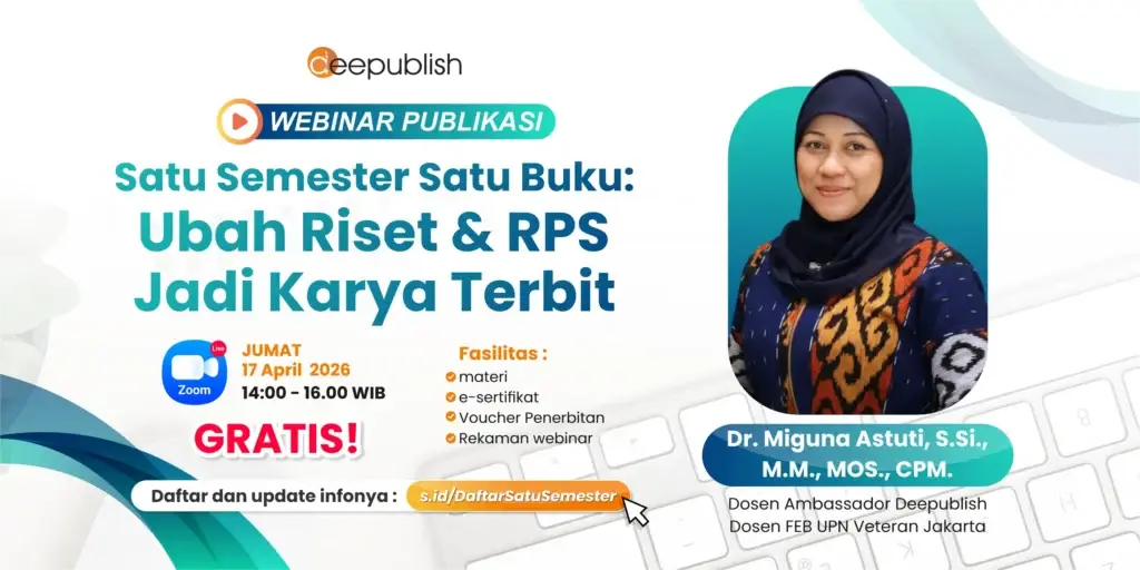 banner Webinar Publikasi Satu Semester Satu Buku Ubah Riset dan RPS Jadi Karya Terbit